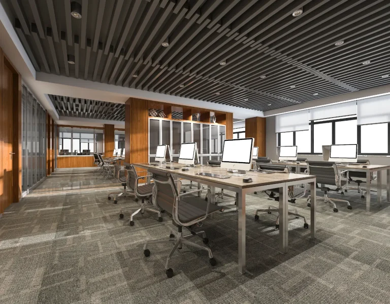biuro adaptacja przestrzeni biurowych interior modern office wooden furniture nowoczesne wnętrza biurowe open space przestrzeń biurowa wyposażenie biura ergonomia w pracy grafika Mori Place